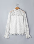 Lace Ruffle Round Neck Flounce Sleeve Blouse