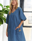 ADORA V-Neck Half Sleeve Mini Denim Dress