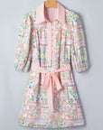 Boho Floral Colorblock 3/4 Sleeve Belted Mini Dress