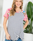 e Luna Floral Striped Mixed Top