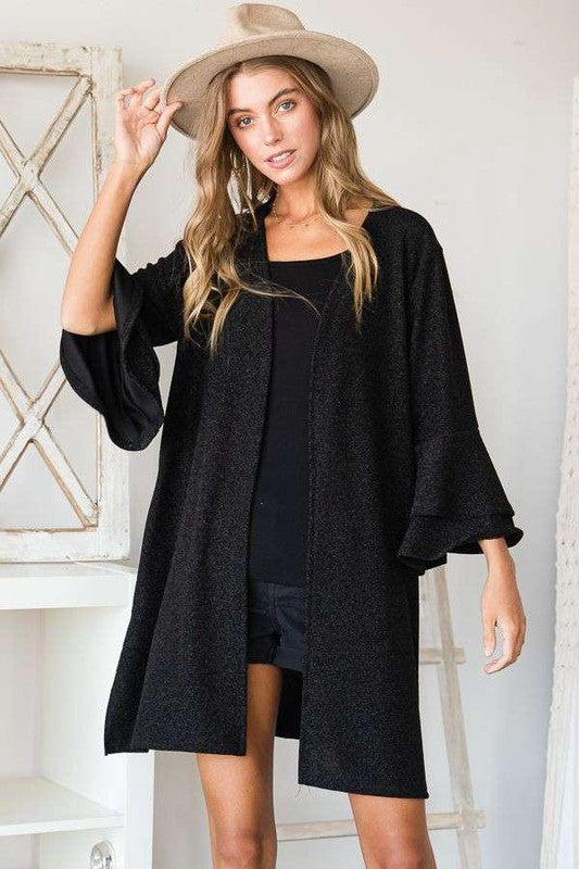 PLUS Jade by Jane Glitter Bell Sleeve Kimono Style Cardigan