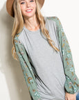 e Luna PLUS Solid and Floral Mix Casual Top