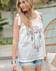 Davi & Dani Embroidered Sleeveless Ruffle Tank Top