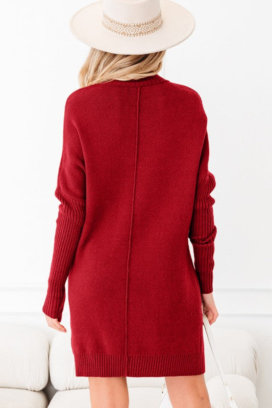 Solid Ribbed Mock Neck Sweater Dress