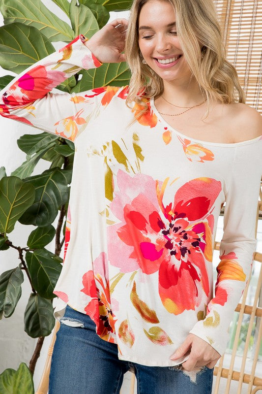 e Luna Floral One Shoulder Top