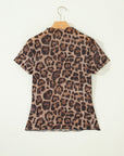 Western & Leopard Mesh Short Sleeve Top