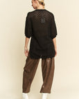 Davi & Dani Side Slit Openwork Round Neck Half Sleeve Knit Cover Up