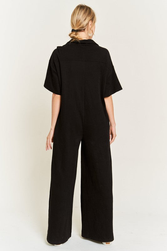 Jade By Jane Basic Collar Shirt Wide leg Jumpsuit