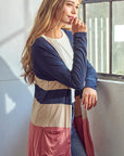 e Luna Solid Jersey Colorblock Cardigan