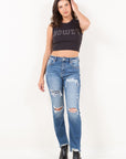 Artemis Vintage |Mesh Tummy Control High Rise Straight W/ Single Cuff Jeans - My Pampered Life Seattle