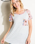 e Luna PLUS Striped Floral Mix Pocket Top