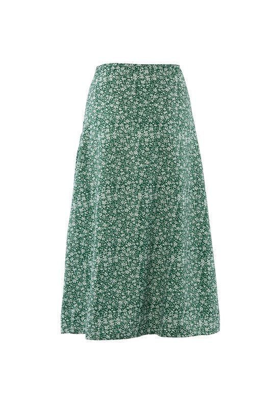 Floral Midi Skirt with Slit - Online Only