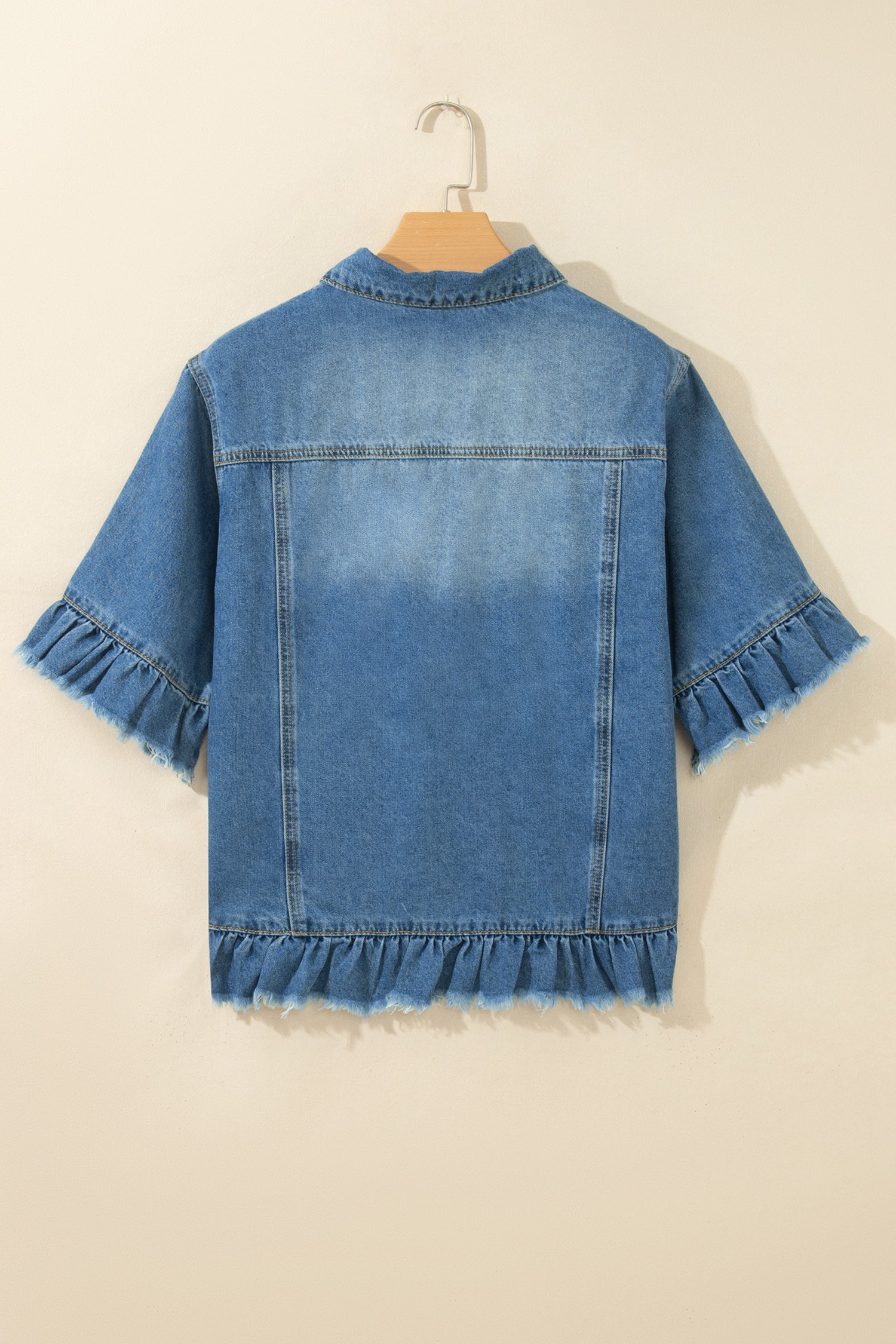 Ruffled Short Sleeve Denim Jacket