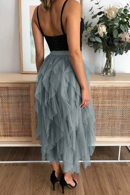 A Line Long Tulle Tiered Skirt