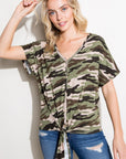 e Luna Plus Camo V-Neck Button Down Top