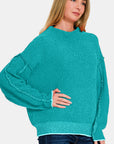 Zenana Exposed Seam Mock Neck Long Sleeve Sweater