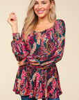 Haptics Full Size Peplum Floral Square Neck Blouse