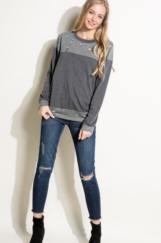 e Luna Distressed French Terry Sweatshirts