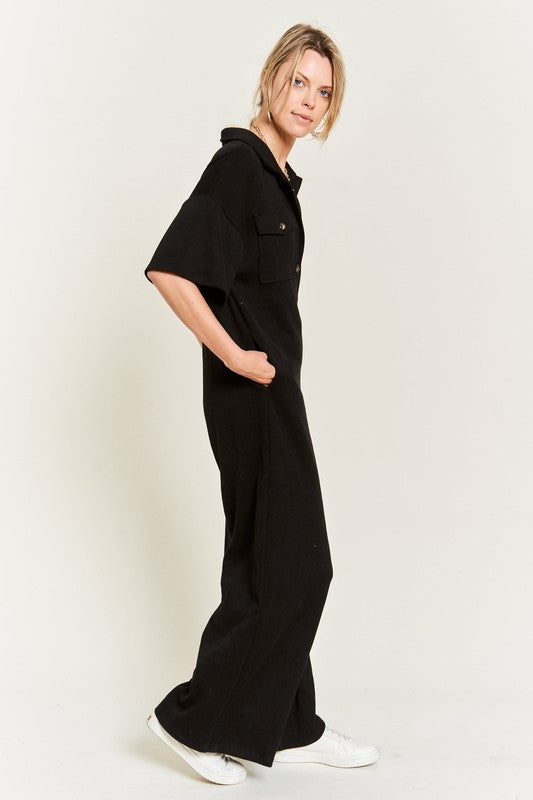 PLUS Jade by Jane Basic Collar Shirt Wide leg Jumpsuit