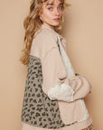 POL Leopard Exposed Seam Button Up Quilted Jacket