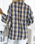 Women Plaid Pattern Asymmetric Buttons Shirt