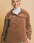 Love Tree Corduroy Button Up Jacket with Sherpa Inside