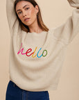 Annie Wear HELLO Embroidered Raglan Sleeve Sweater