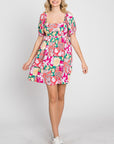 GeeGee Floral Ruff Sleeve Mini Dress