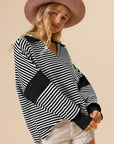 BiBi Striped Contrast Long Sleeve Knit Top