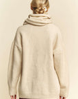 Davi & Dani V-Neck Dropped Shoulder Sweater with Scarf