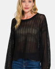 Zenana Hollow Out Long Sleeve Knit Cover Up