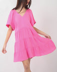 VERY J Texture V-Neck Ruffled Tiered Dress