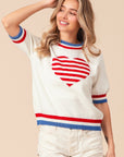 BiBi US Flag Theme Striped Heart Sweater