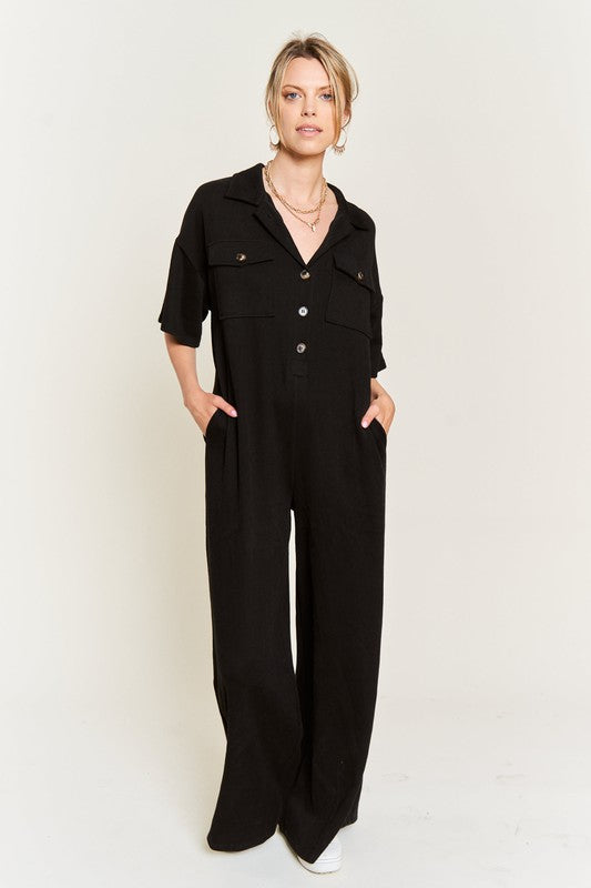 PLUS Jade by Jane Basic Collar Shirt Wide leg Jumpsuit