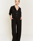 PLUS Jade by Jane Basic Collar Shirt Wide leg Jumpsuit