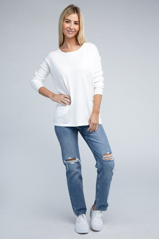 Zenana Viscose Front Pockets Sweater