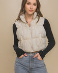 Love Tree Zip Up Turtleneck Cropped Vest Coat