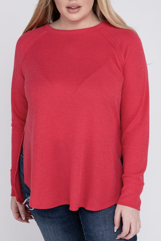 ZENANA Plus Melange Baby Waffle Long Sleeve Top