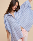 Annie Wear Striped Button Up Half Sleeve Shirt