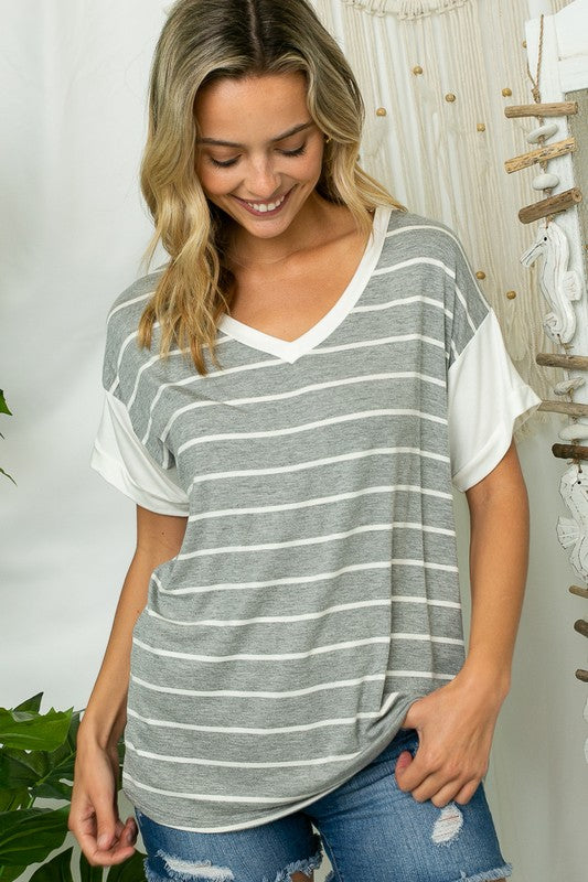 e Luna PLUS Big Striped Jersey Boxy Top