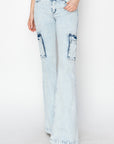 RISEN Full Size High Rise Cargo Flare Jeans