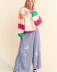 Davi & Dani Smocked Waist Flower Patch Wide Leg Pants