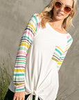 e Luna Striped Mix Waist Tie Top