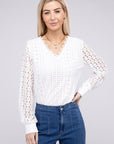 V Neck Lace Trim Top