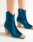 Beast Fashion Velvet Block Heel Boots with Side Zippers