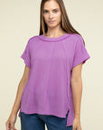 Zenana Brushed Waffle Exposed-Seam Short Sleeve Top