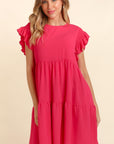 Haptics Full Size Smocking Ruffle Short Sleeve Dress with Pockets