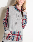 e Luna Plaid Mixed Turtle Neck Sweatshirt