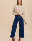 Annie Wear HELLO Embroidered Raglan Sleeve Sweater