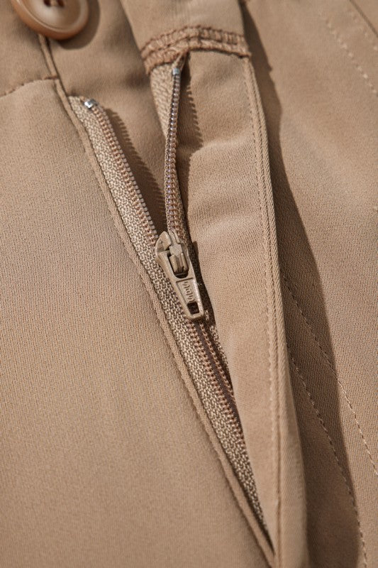 Solid Elastic High-Waist Pants